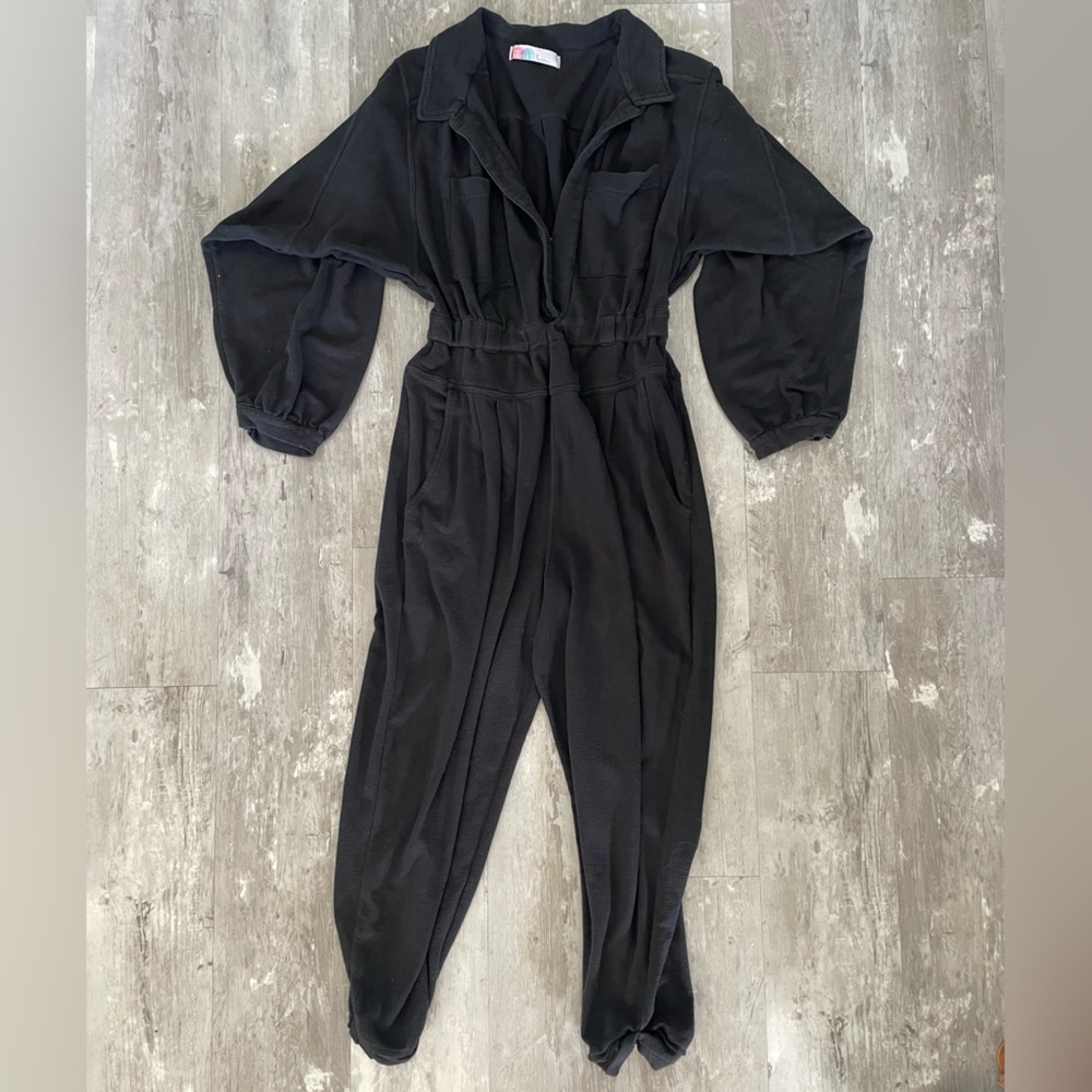 Free People Black Long Sleeve Utility Jumpsuit